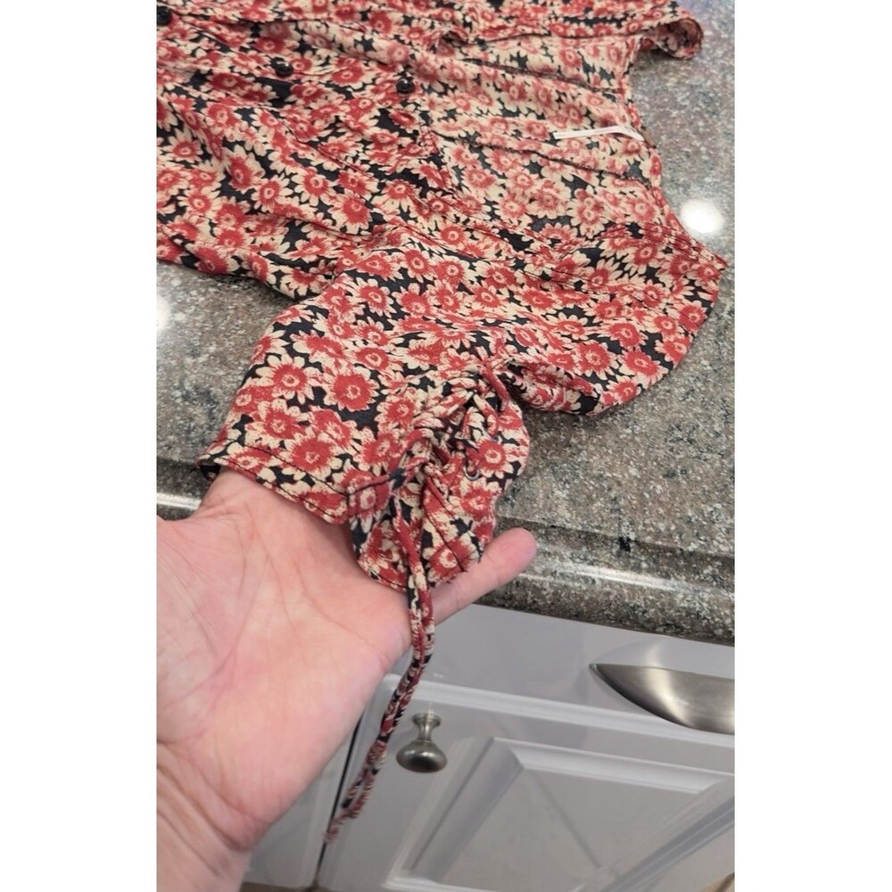 Free People Floral Corset Lace‑Up Mini Dress red/black Button down pockets  S/P - Picture 13 of 15